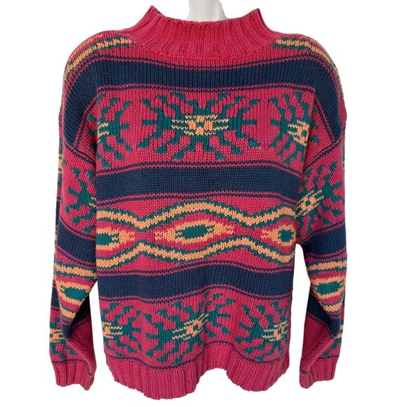 Vintage Nuovo Southwest " Aztec " Chunky Knit Sweater Cottage 80's Americana s L - Picture 4 of 10